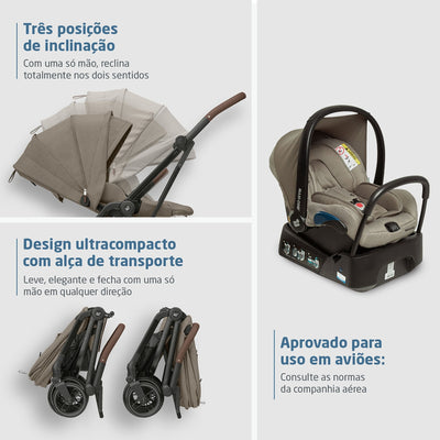 Carrinho de Bebê Maxi-Cosi Leona² TS Trio Twillic Truffle - Reclinável e Regulável Em Altura